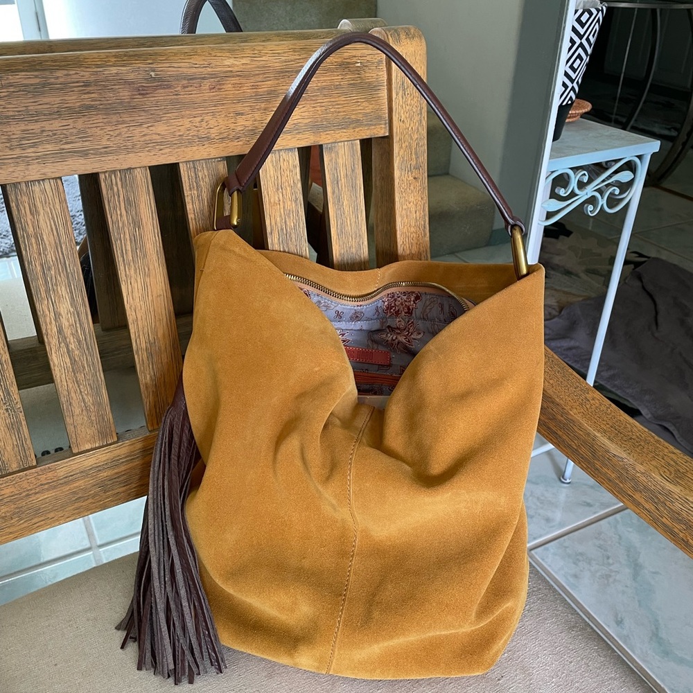 Hobo International Meridian Harvest Yellow Suede Tassel Shoulder Tote Bag Purse